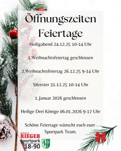 Mehr über den Artikel erfahren 🎄 Weihnachtszeit im Sportpark 18-90 – Unsere Öffnungszeiten 💪