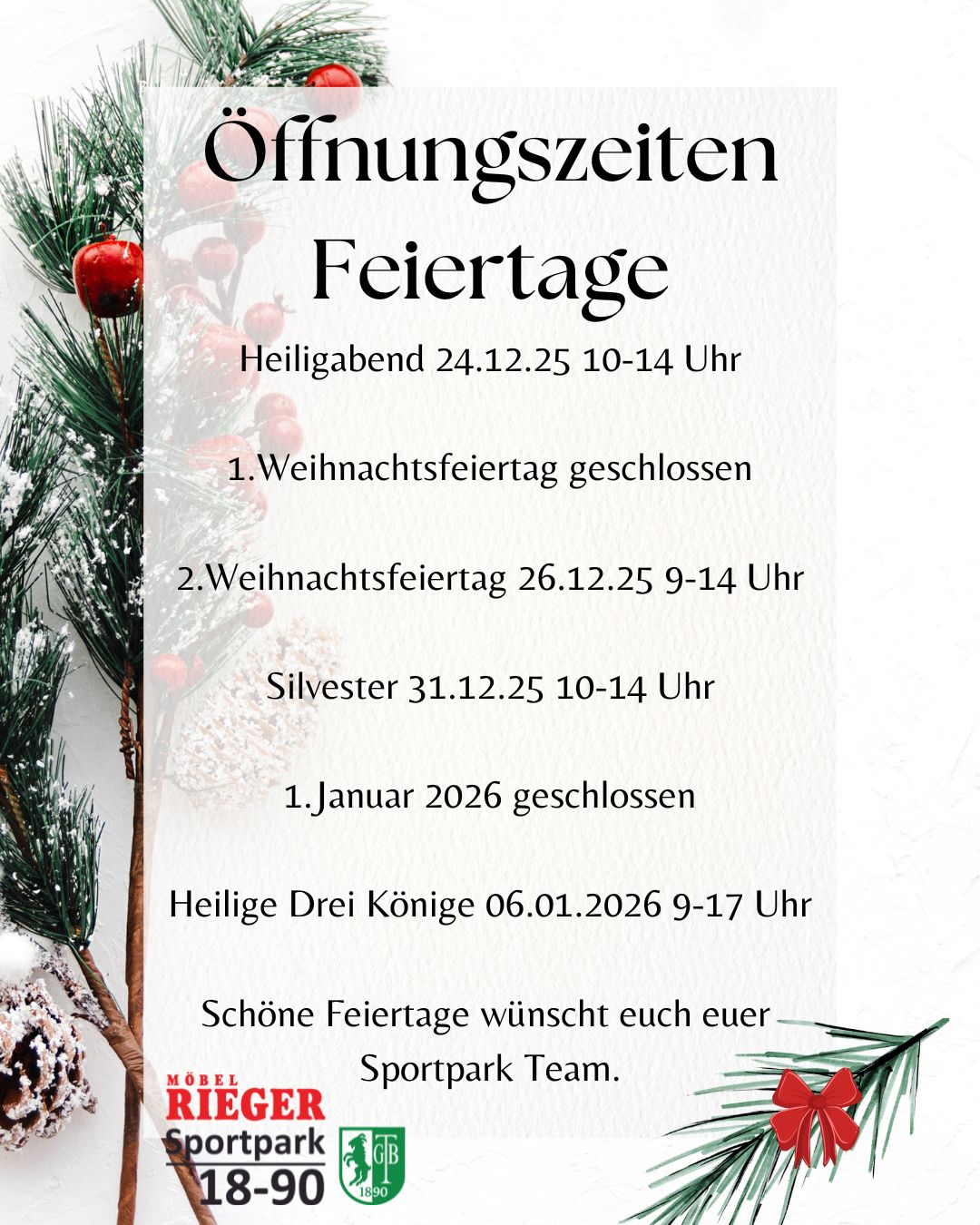 Du betrachtest gerade 🎄 Weihnachtszeit im Sportpark 18-90 – Unsere Öffnungszeiten 💪