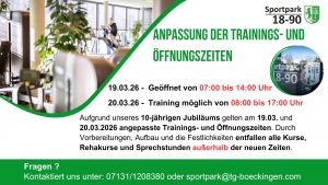 Mehr über den Artikel erfahren Angepasste Trainings- und Öffnungszeiten zum Jubiläum