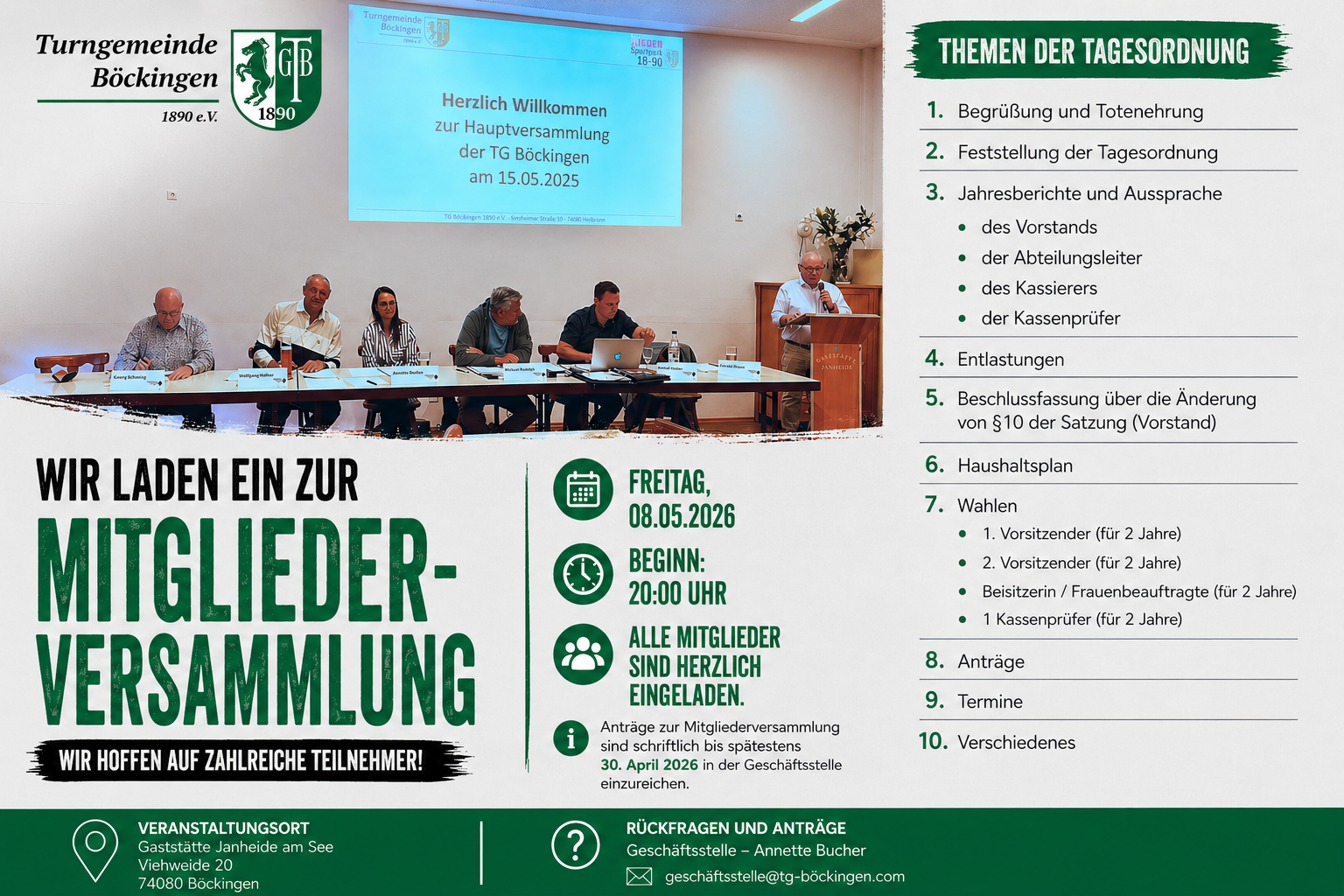 Du betrachtest gerade Einladung zur Mitgliederversammlung 2026 der TG Böckingen 1890 e.V.