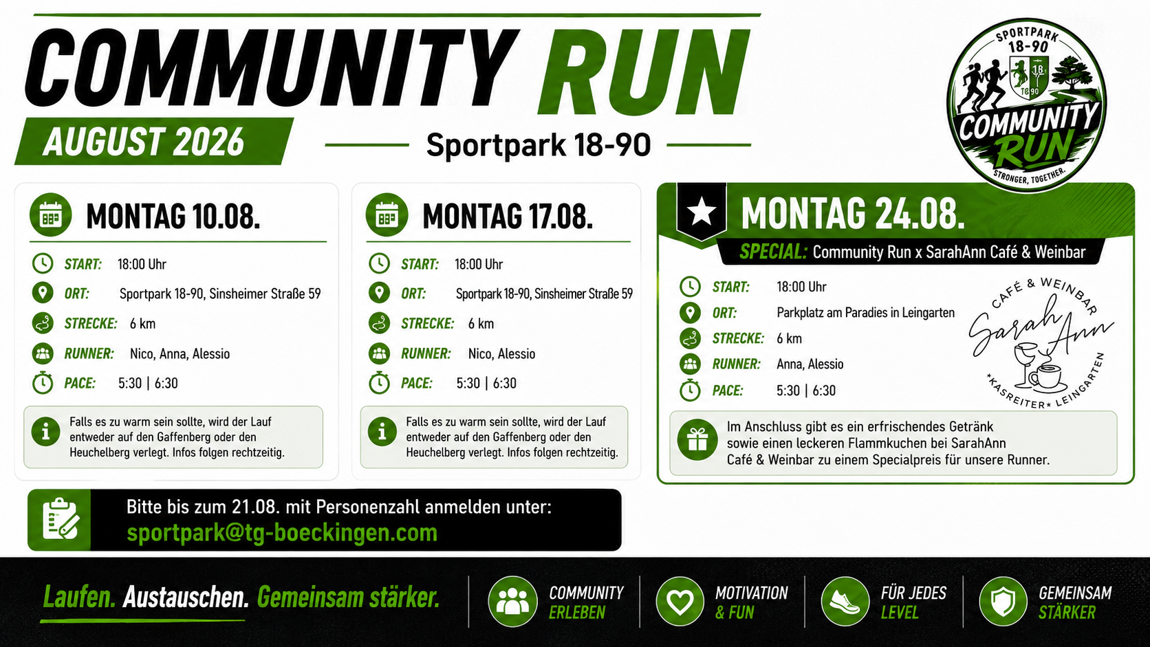 Du betrachtest gerade Community Run im August – gemeinsam laufen, austauschen & stärker werden